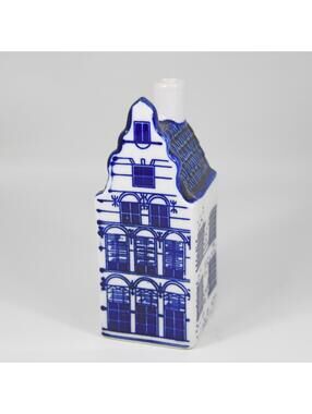 Vintage Blue & White Delft Style Miniature Dutch Canal House Bottle Hand Painted
